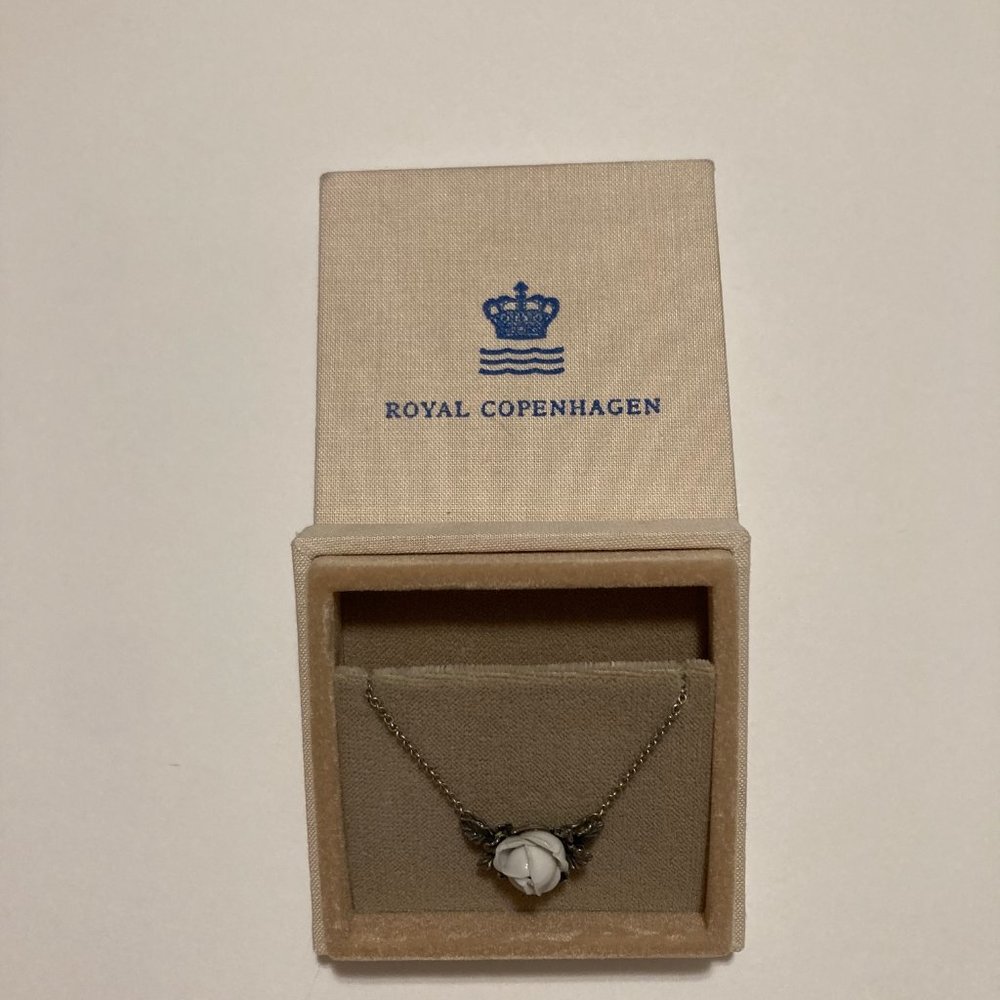 RARE Royal Copenhagen Porcelain & Sterling Rose Necklace